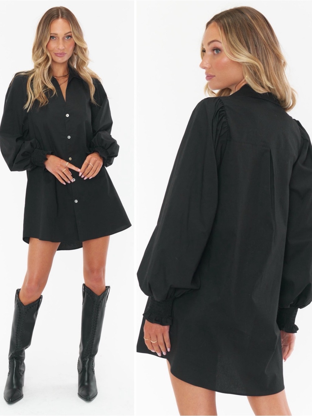 Show Me Your MuMu Cotton Spandex Allure Black Shirt Dress - Size S - 0038